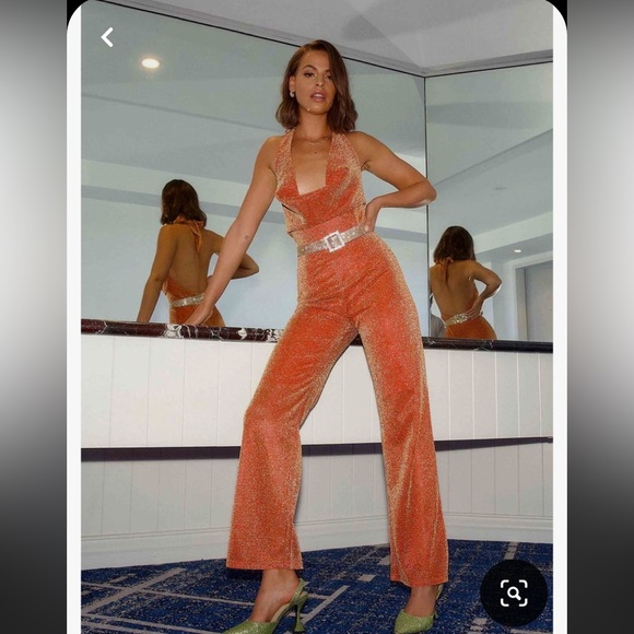 Peppermayo Pants - Sparkle orange 70’s jumpsuit